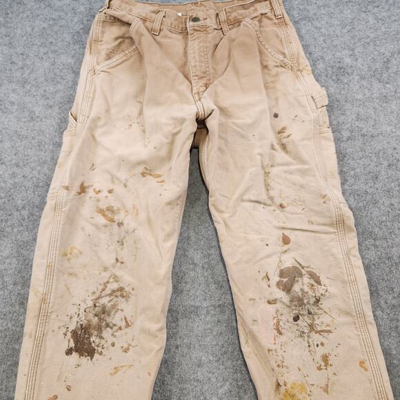 VTG Carhartt B111 Mens 31x34 Canvas Duck Flannel Lined Carpenter Pants SUN FADED - Picture 4 of 16